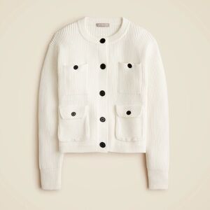 J. CREW Four Pocket Cardigan Sweater Chunky Knit White NWOT Size S